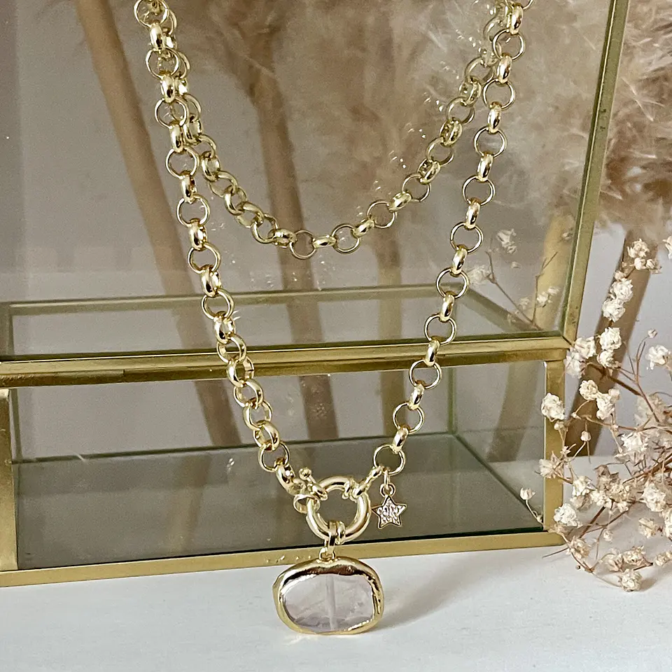 Collar Medalla Cuarzo Cristal Gold  4