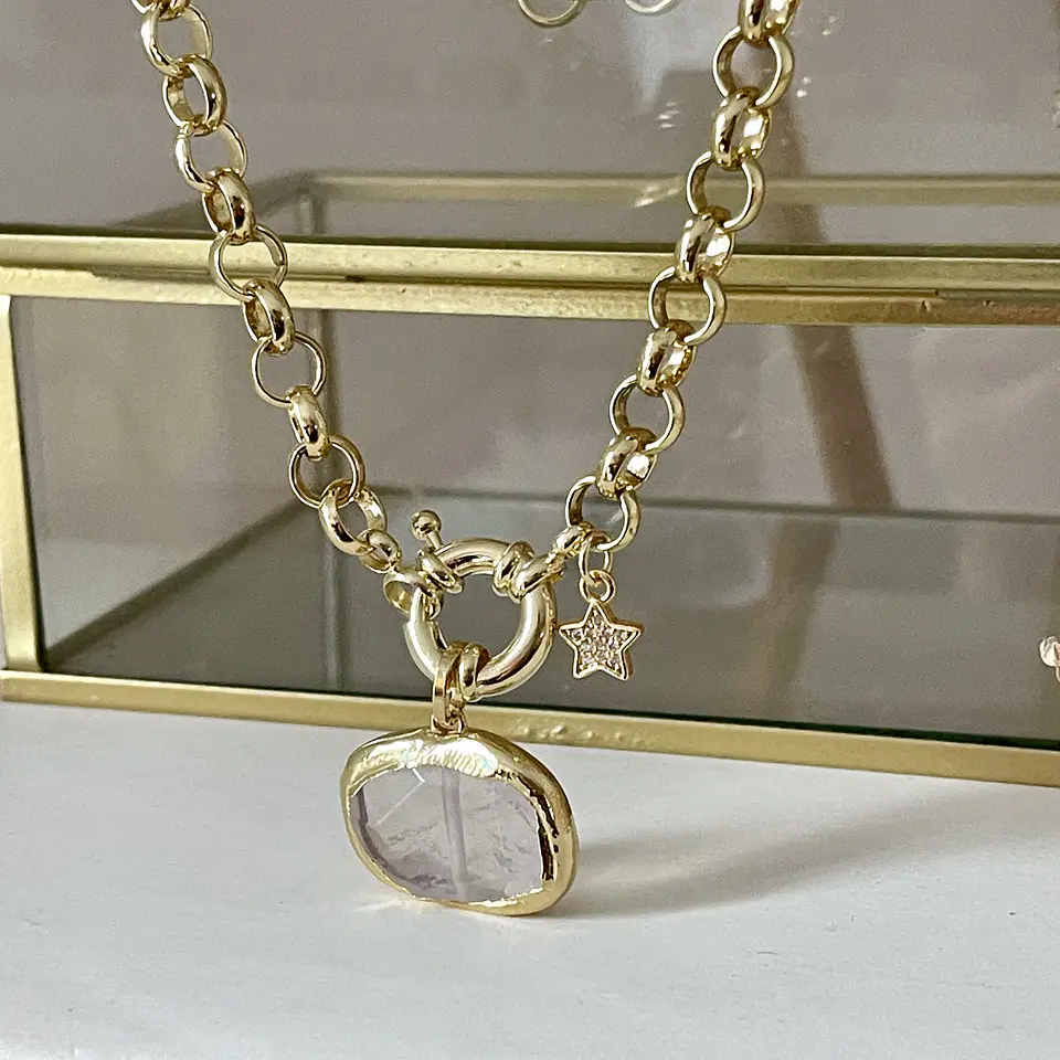 Collar Medalla Cuarzo Cristal Gold  5