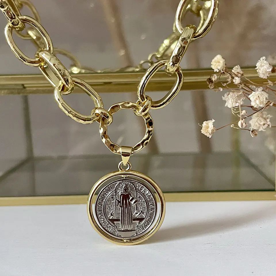 Collar Maxi eslabones Medalla San Benito Silver Gold 3