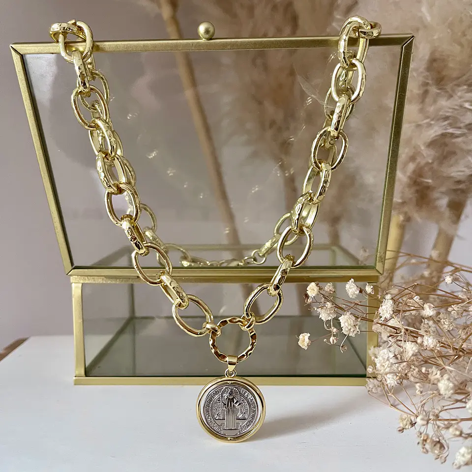 Collar Maxi eslabones Medalla San Benito Silver Gold 2