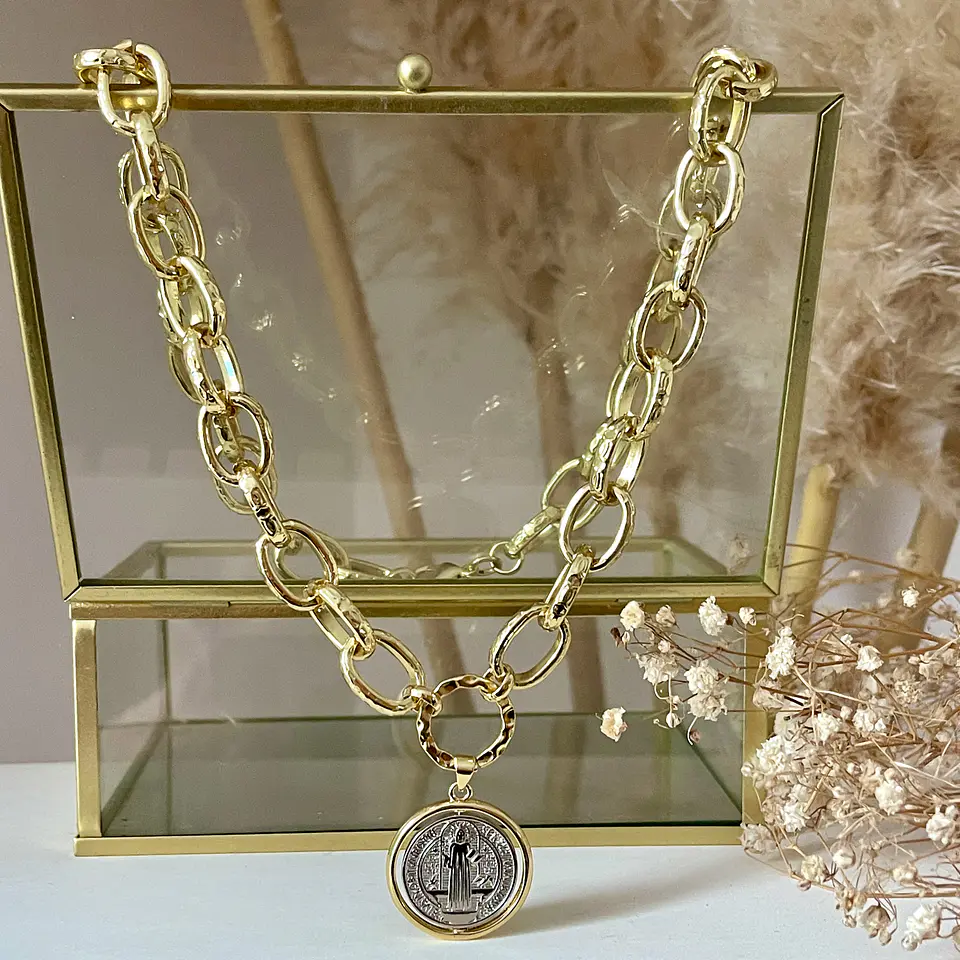 Collar Maxi eslabones Medalla San Benito Silver Gold 4