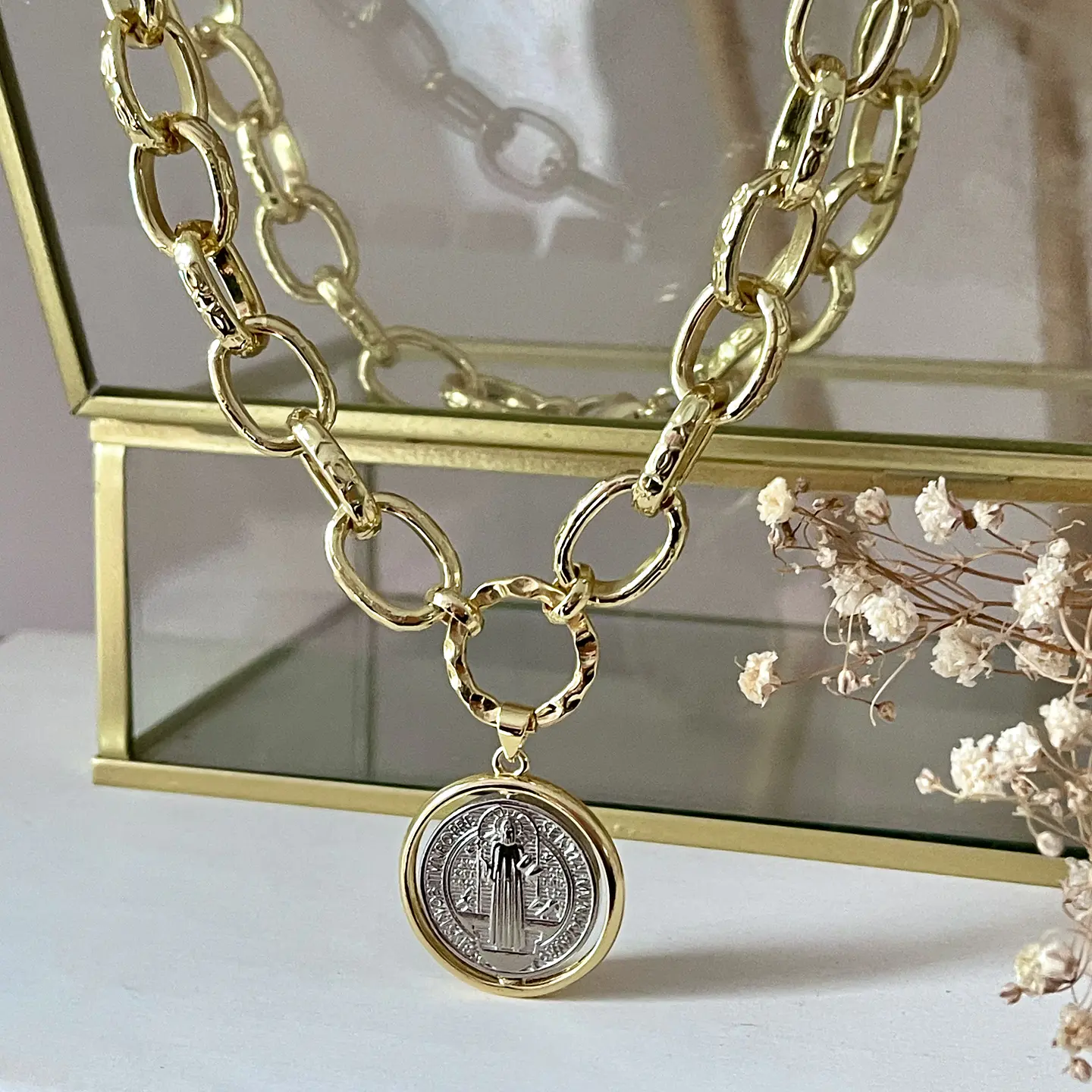 Collar Maxi eslabones Medalla San Benito Silver Gold 5