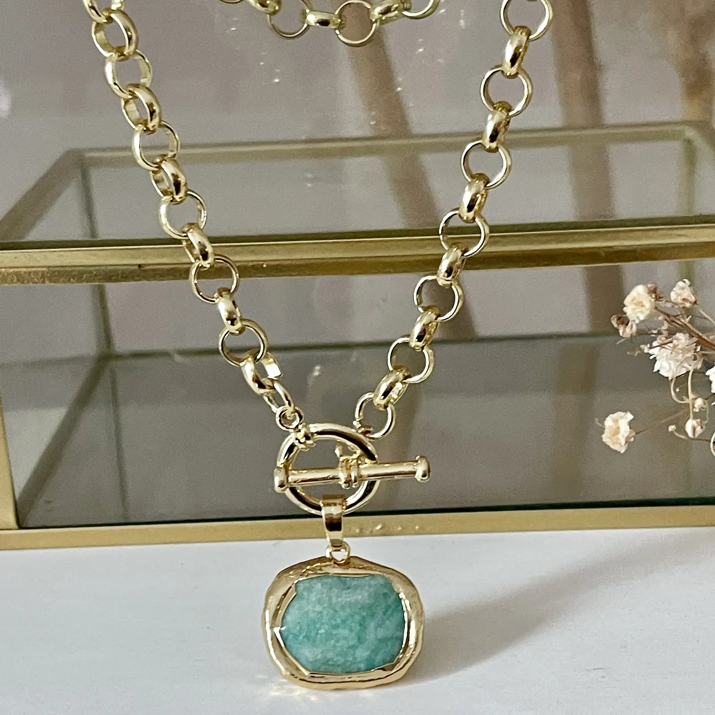Collar Medalla Amazonita Gold  4