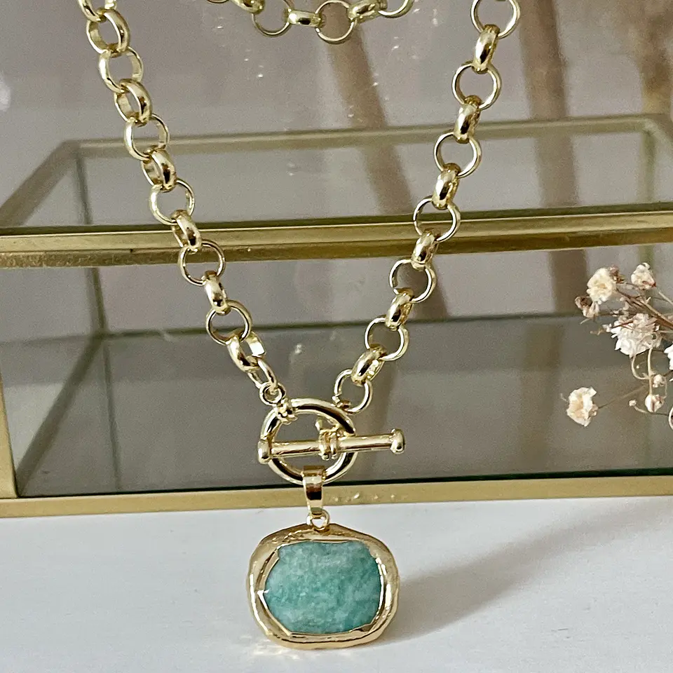 Collar Medalla Amazonita Gold  4