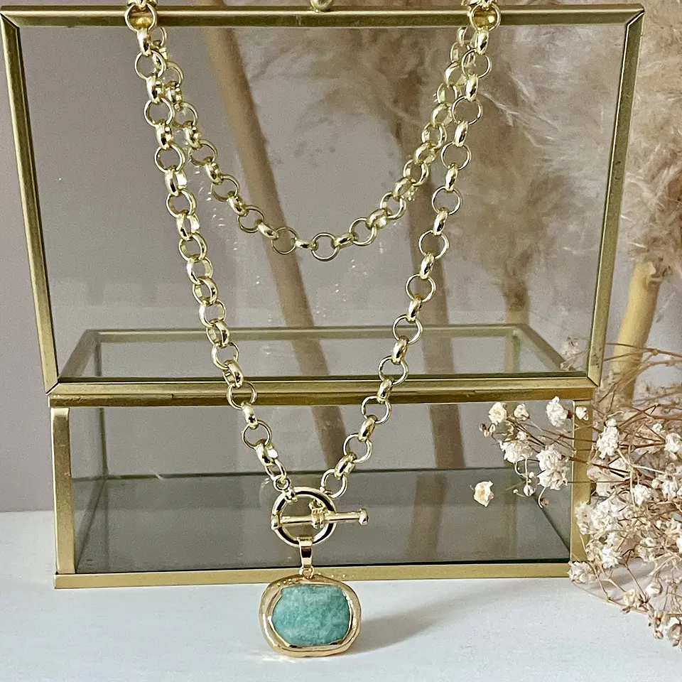 Collar Medalla Amazonita Gold  5