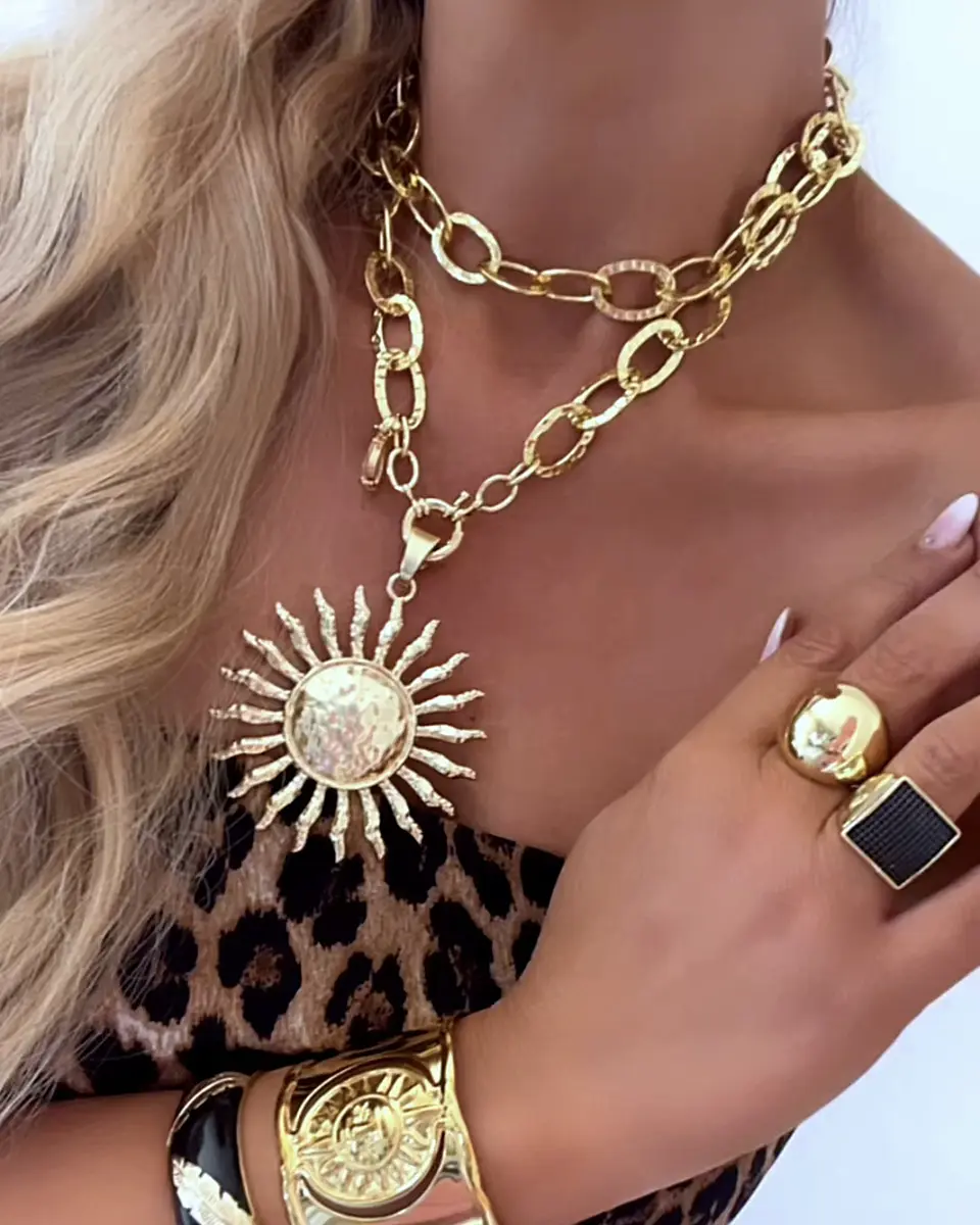 Collar XL Maxi Sol punto Luz Maxi eslabones gold  1