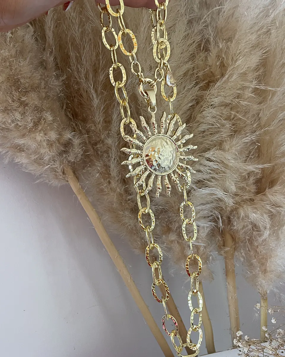 Collar XL Maxi Sol punto Luz Maxi eslabones gold  4