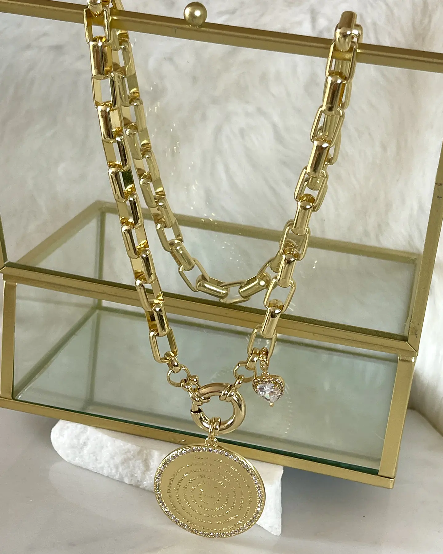 Collar Medallón Padre Nuestro Circones eslabones Gold  3