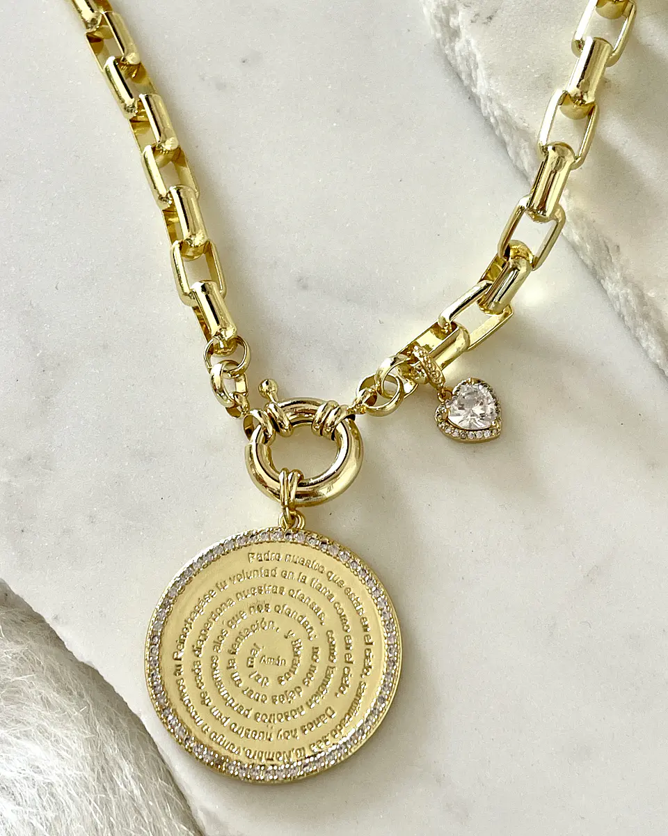 Collar Medallón Padre Nuestro Circones eslabones Gold  6