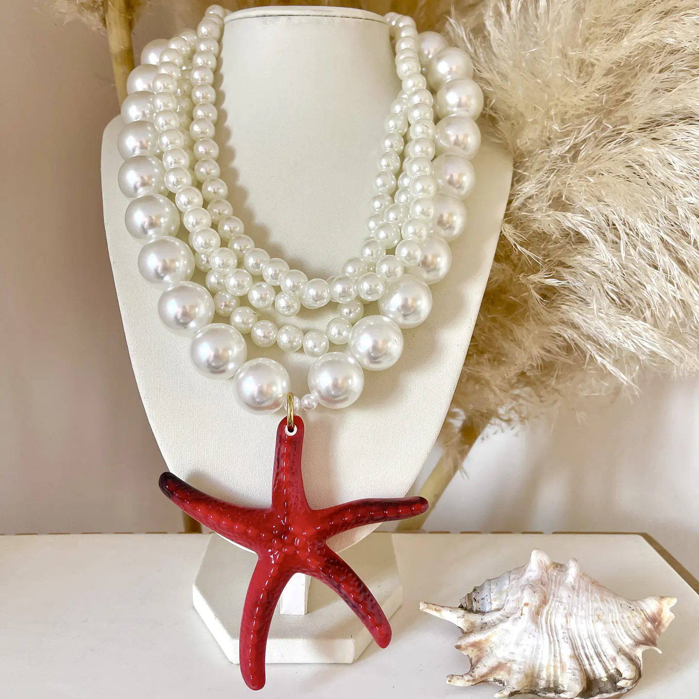 Collar Ibiza Maxi Perlas Dije maxi Estrella Roja  7