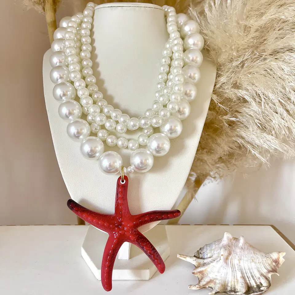 Collar Ibiza Maxi Perlas Dije maxi Estrella Roja  7