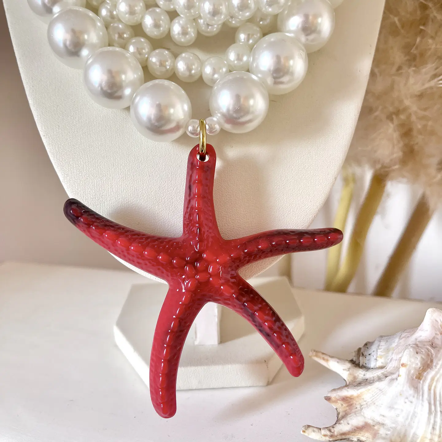 Collar Ibiza Maxi Perlas Dije maxi Estrella Roja  4