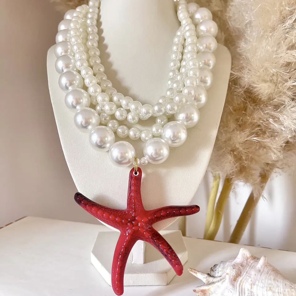Collar Ibiza Maxi Perlas Dije maxi Estrella Roja  2