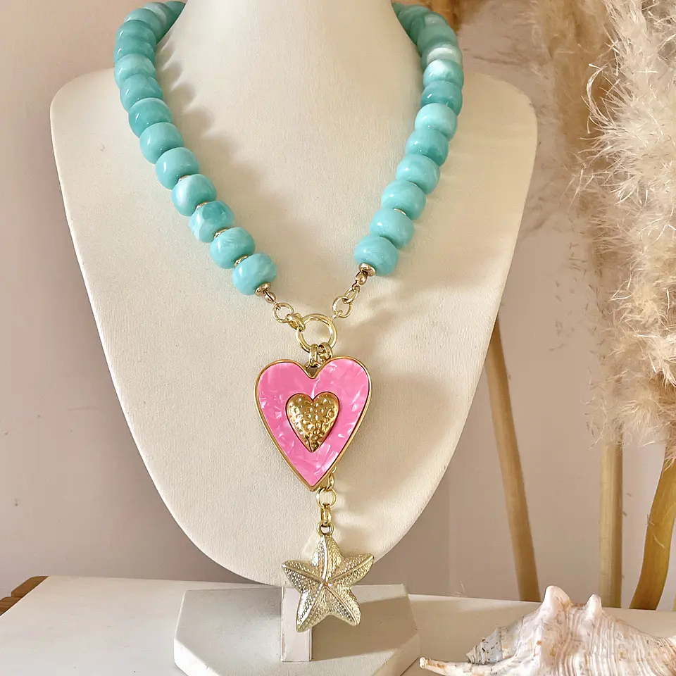 Collar Turquesa Cuore Rosa Mare💕🌊 6