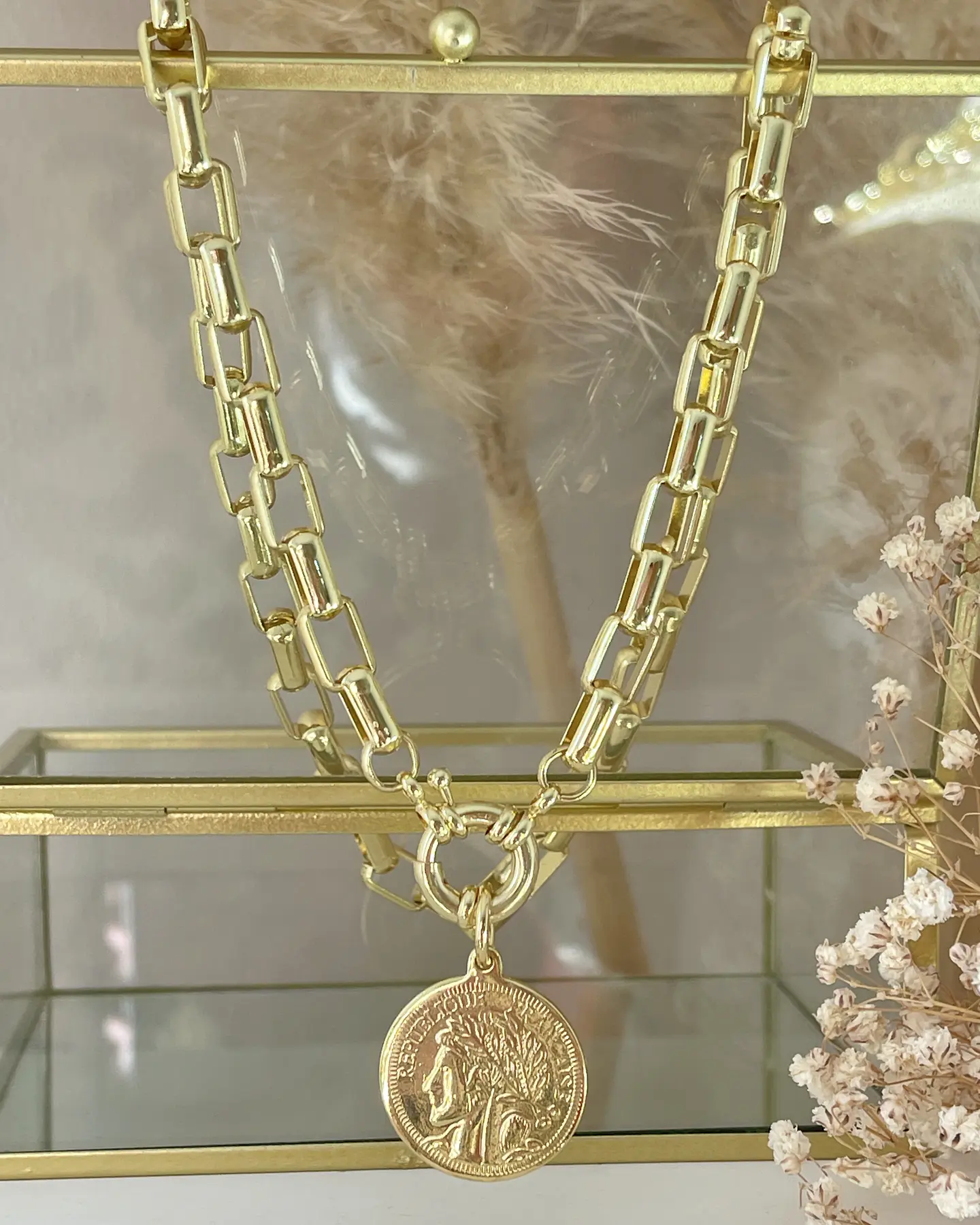 Collar Moneda Francesa Eslabones rectangulares gold 2