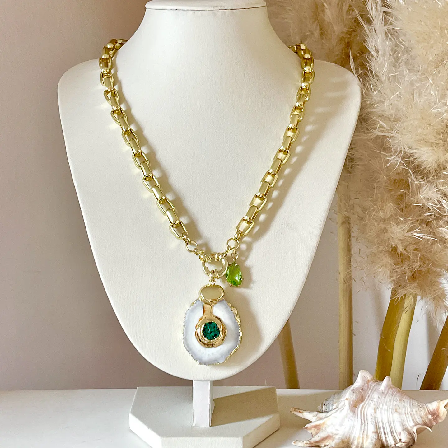 Collar Cuarzo Drusa Verde Gold  6