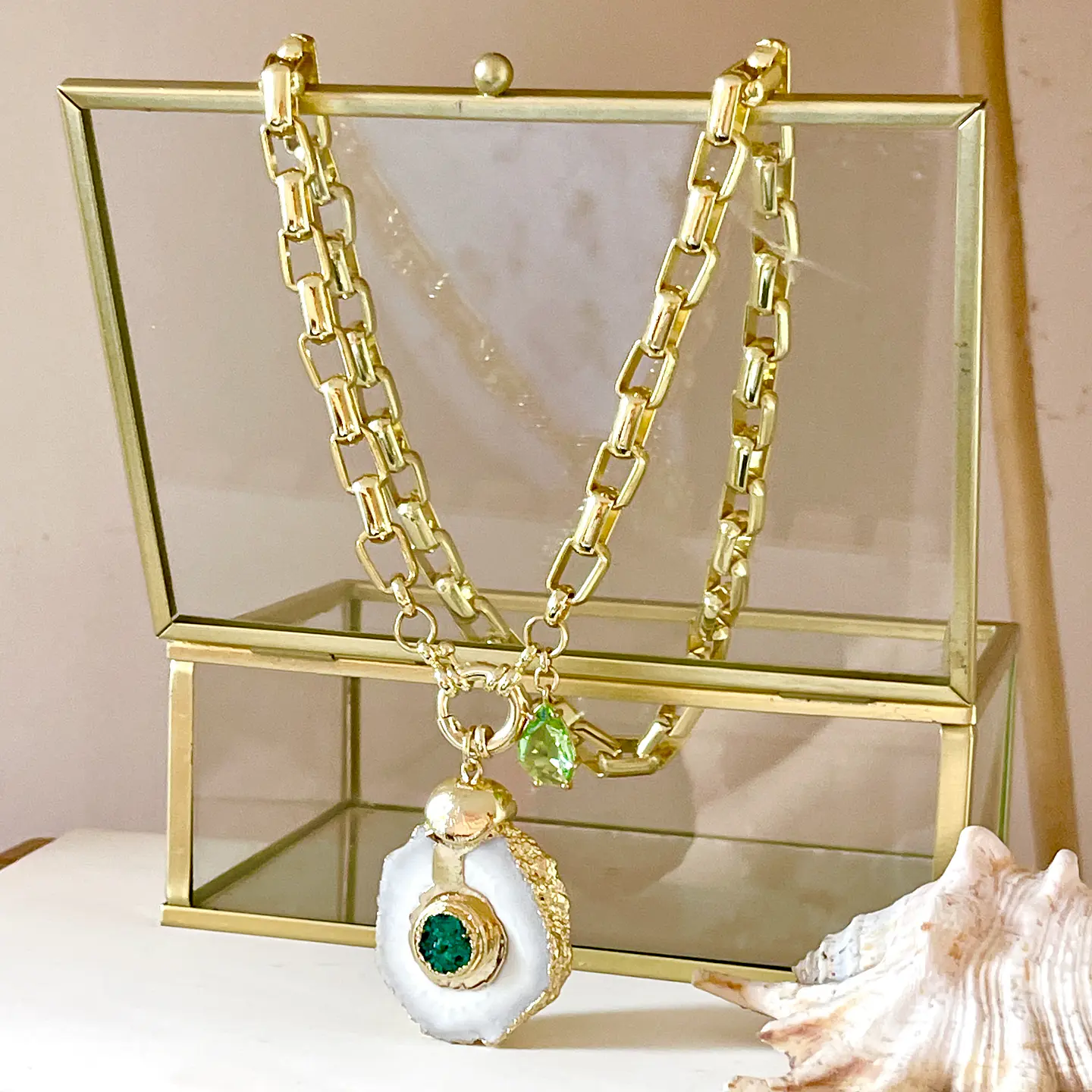 Collar Cuarzo Drusa Verde Gold  6