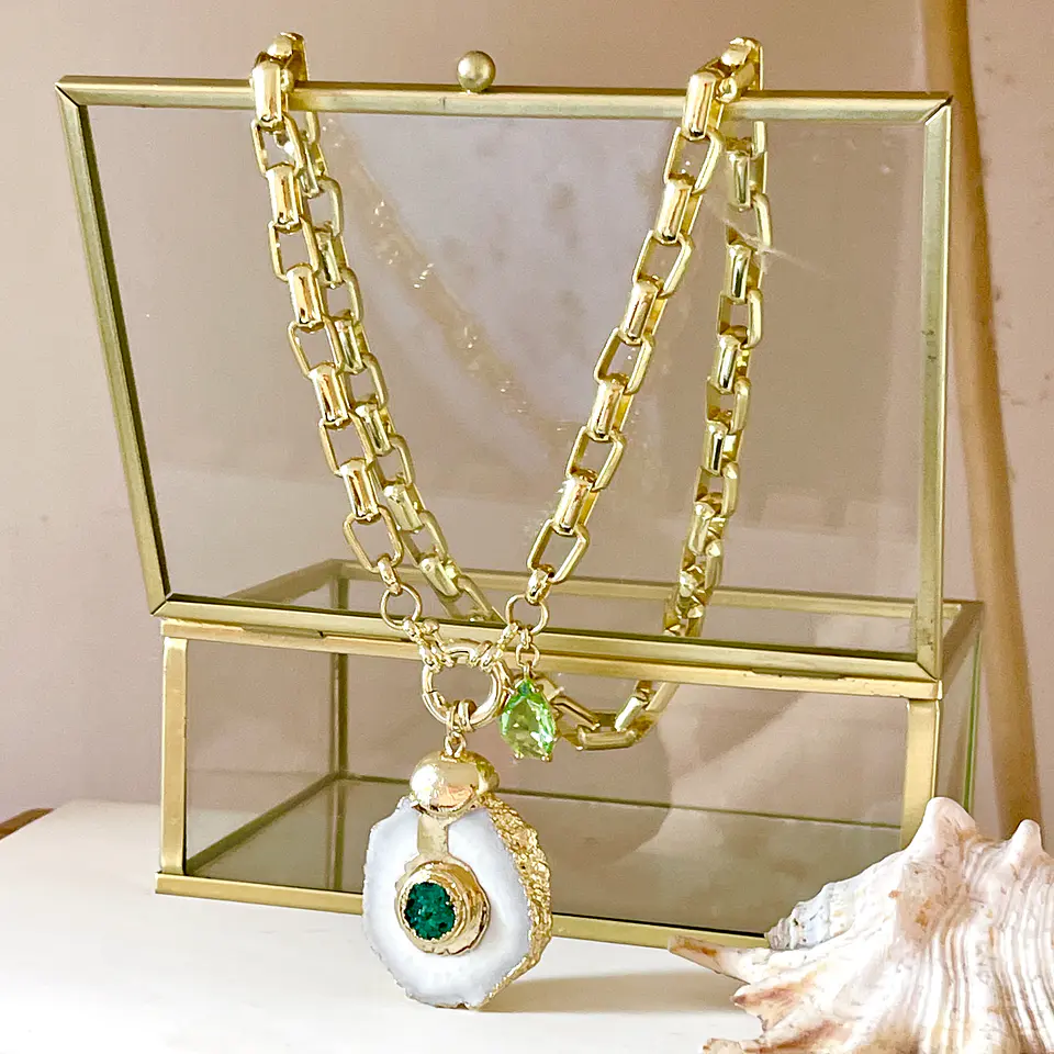 Collar Cuarzo Drusa Verde Gold  6