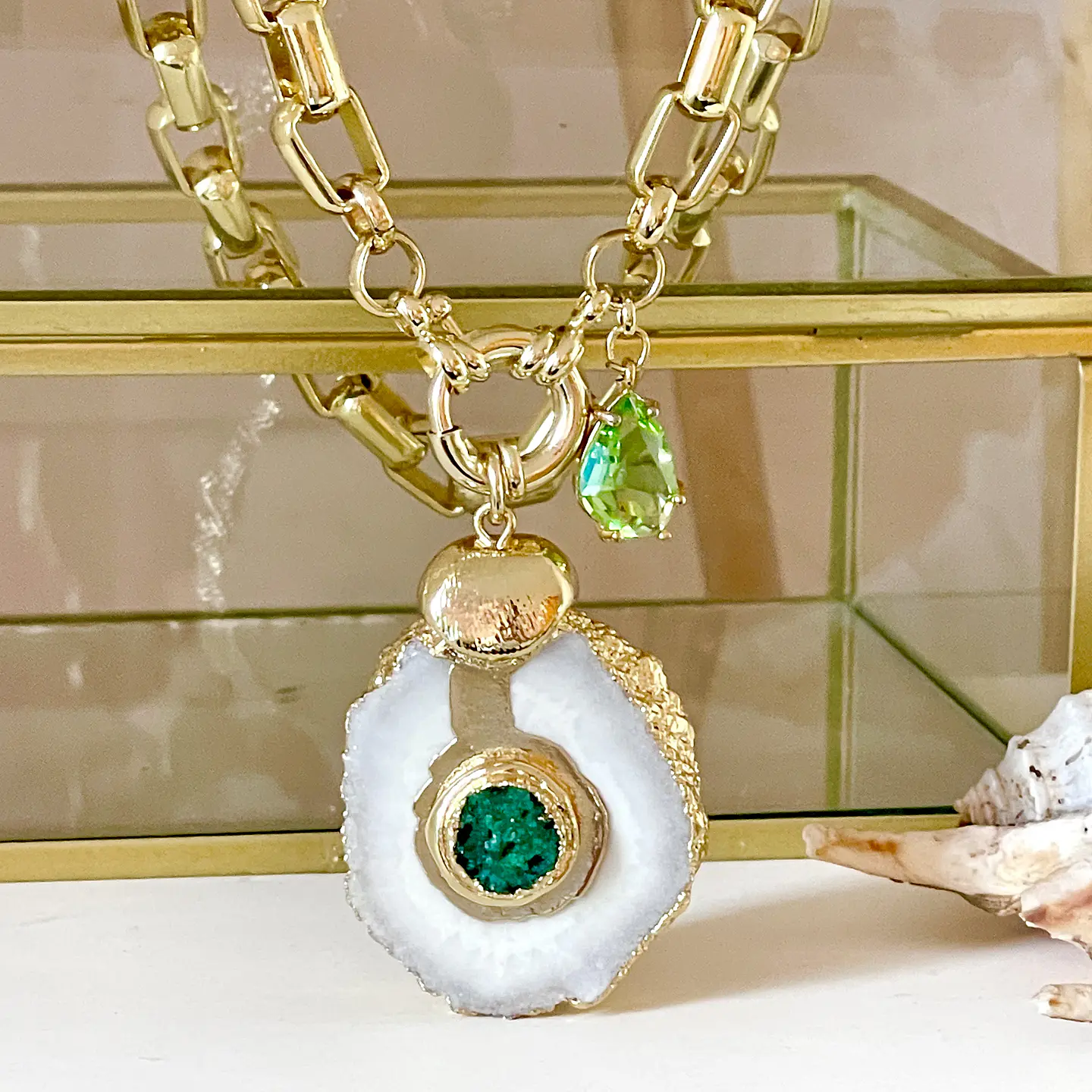 Collar Cuarzo Drusa Verde Gold  5