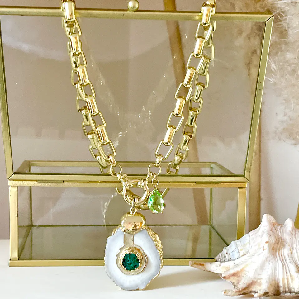 Collar Cuarzo Drusa Verde Gold  2