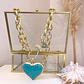 Collar Maxi Corazón Turquesa Broche Luxury Gold - Miniatura 4