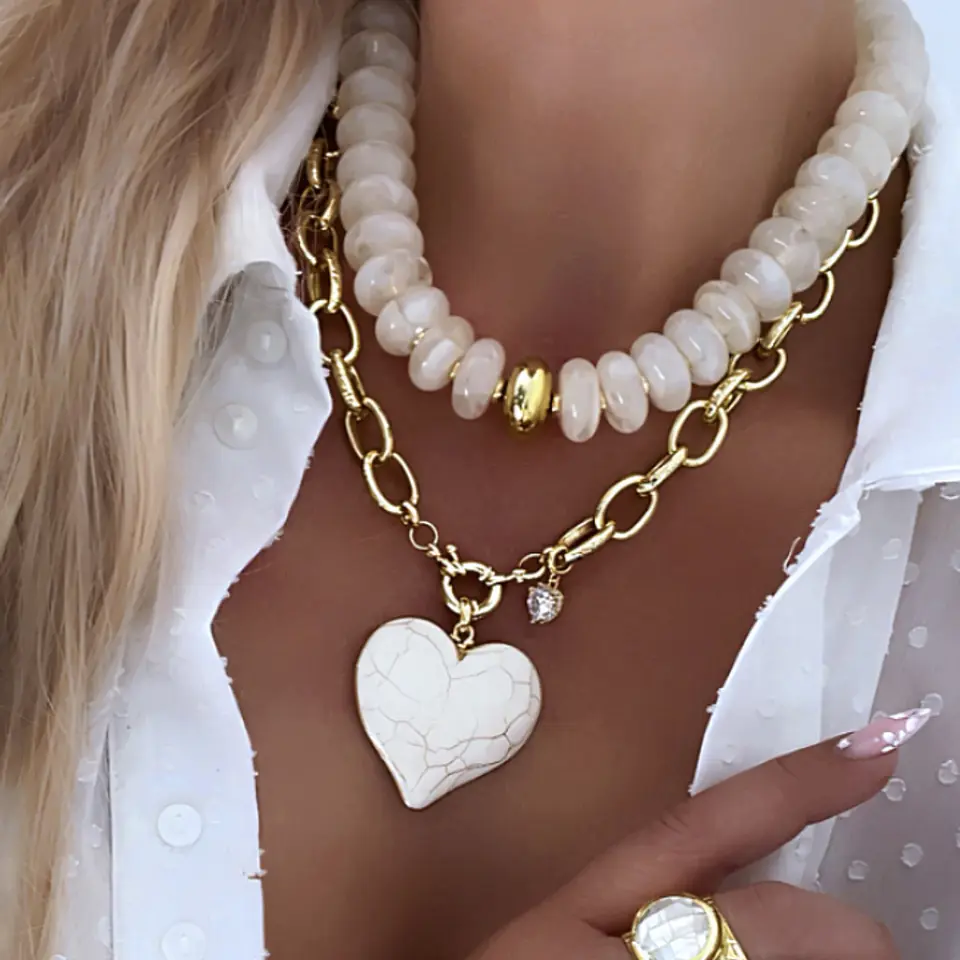 Collar Maxi Corazón Blanco Gold 8