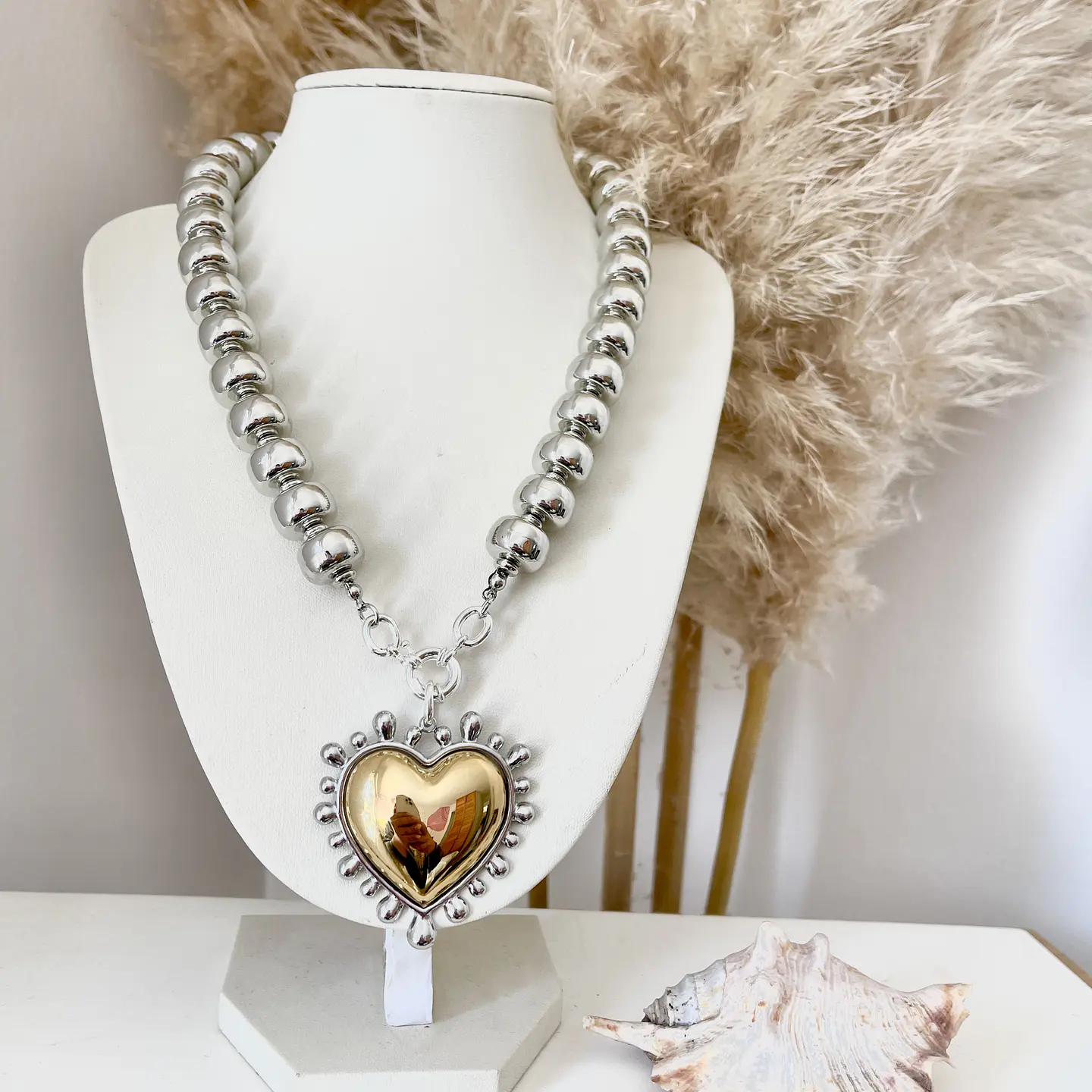 Collar Maxi Corazón Sagrado Silver & Gold  4