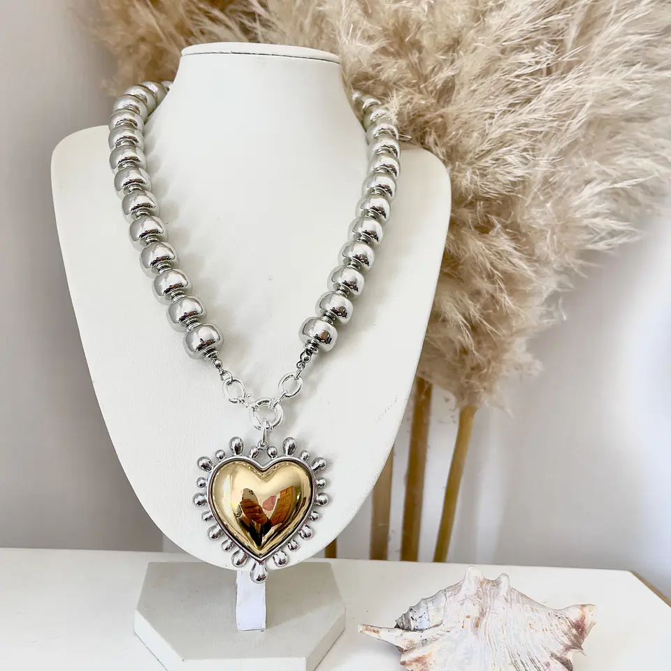 Collar Maxi Corazón Sagrado Silver & Gold  4