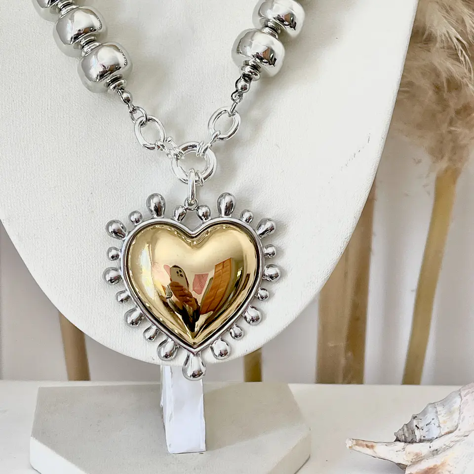 Collar Maxi Corazón Sagrado Silver & Gold  6