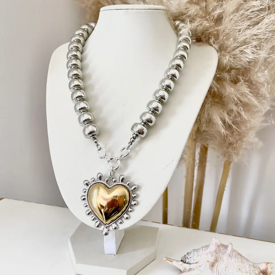 Collar Maxi Corazón Sagrado Silver & Gold  7