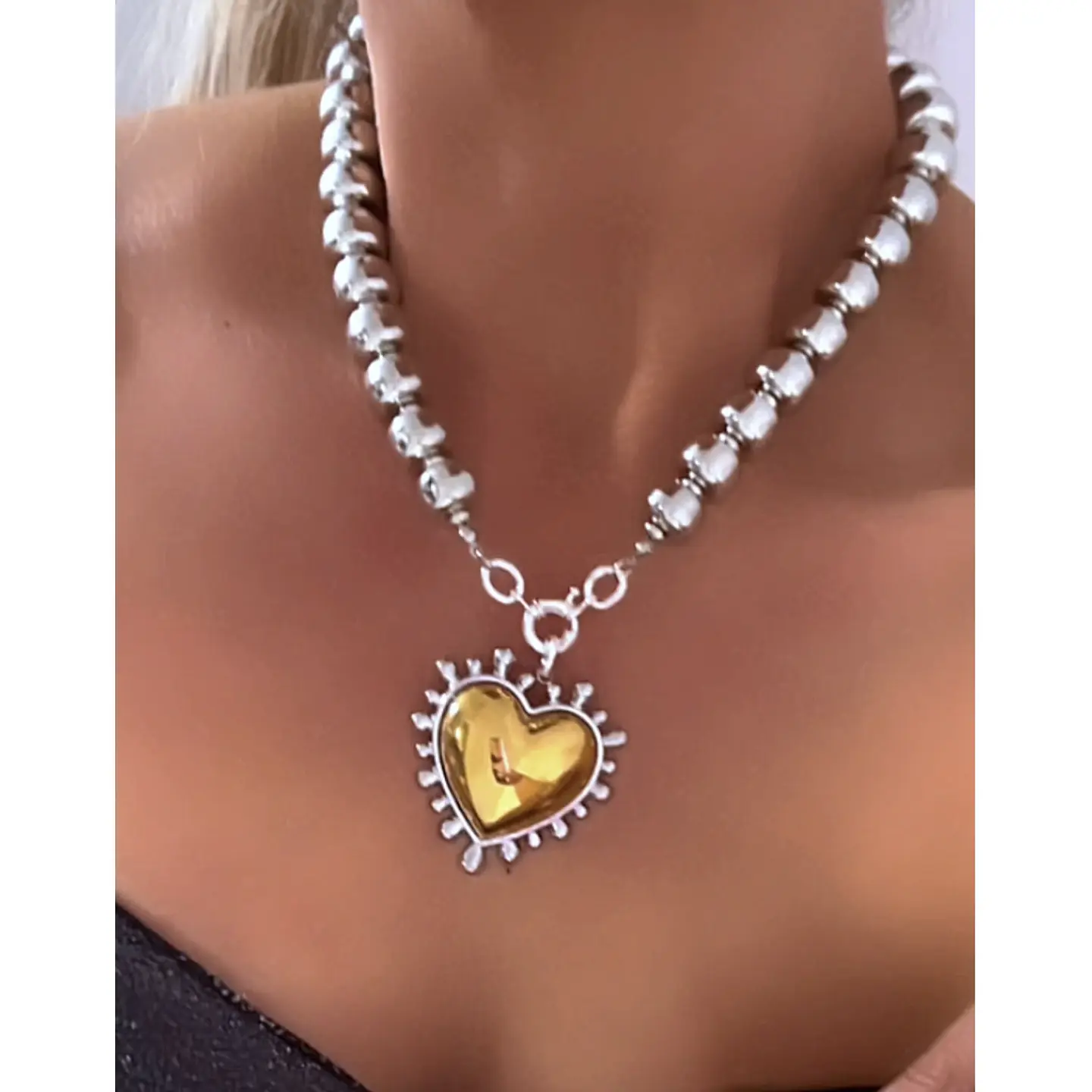 Collar Maxi Corazón Sagrado Silver & Gold  9