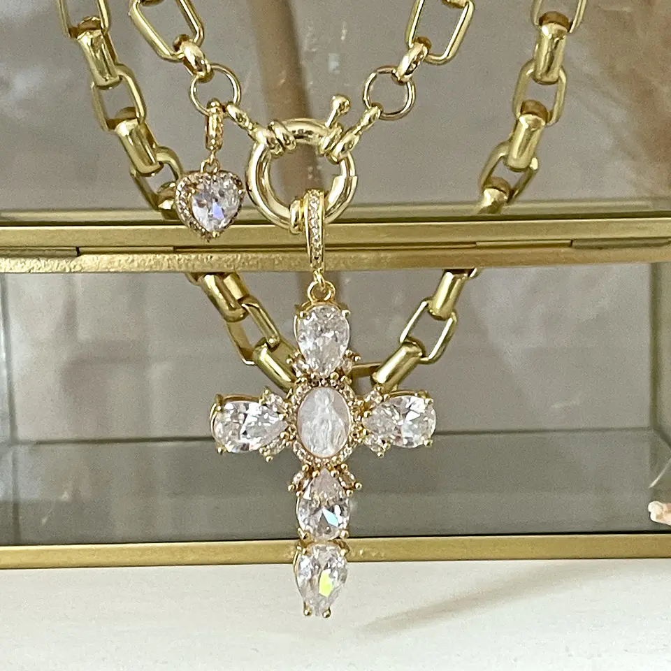 Collar Maxi Cruz Cristales Gold 3