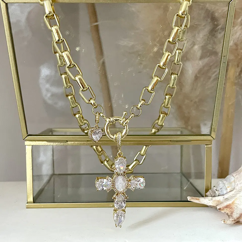 Collar Maxi Cruz Cristales Gold 5