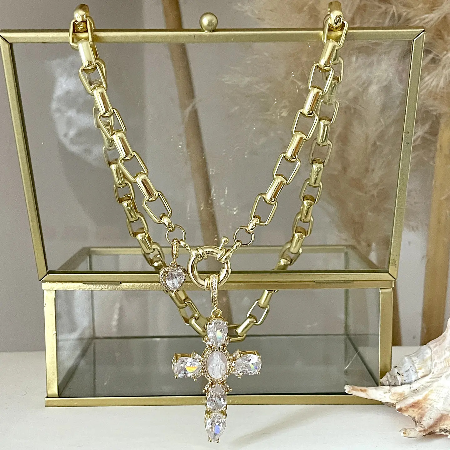 Collar Maxi Cruz Cristales Gold 2