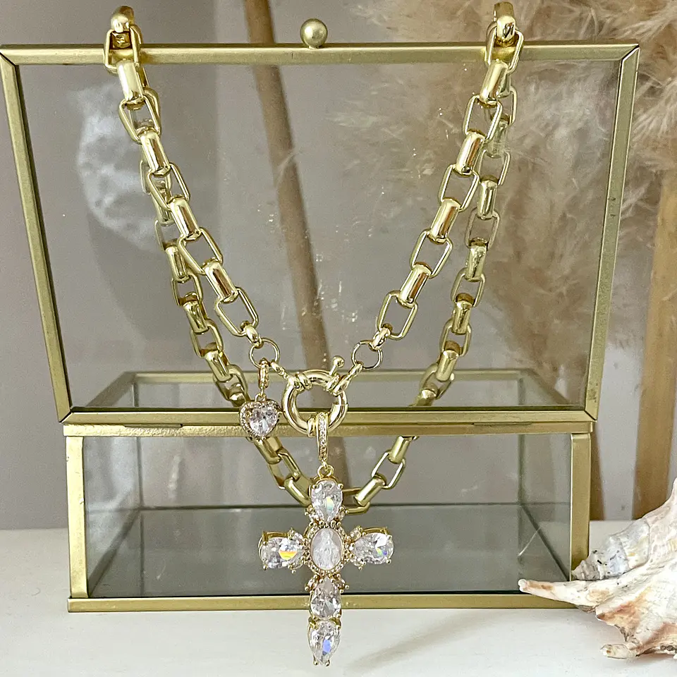 Collar Maxi Cruz Cristales Gold 2
