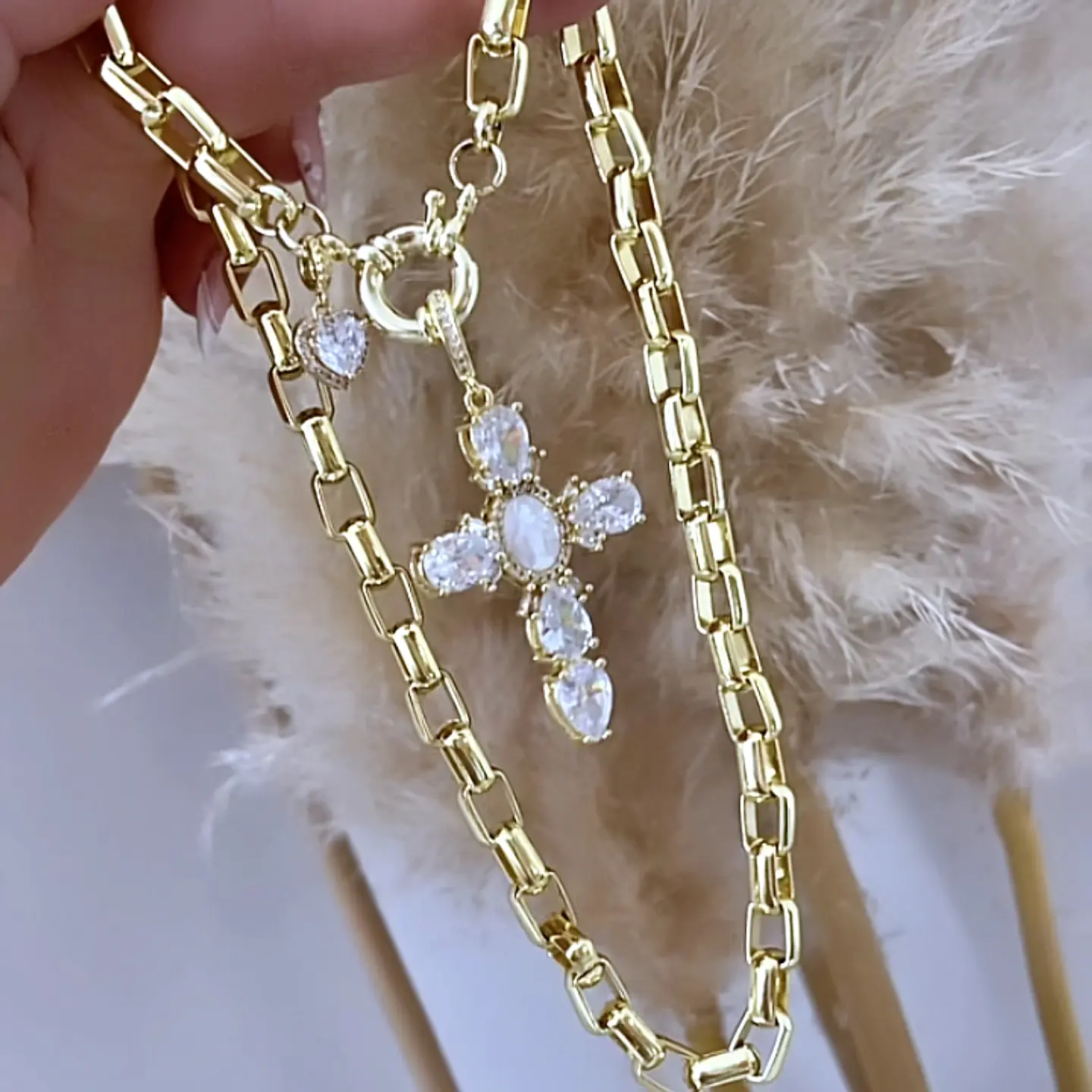 Collar Maxi Cruz Cristales Gold 6