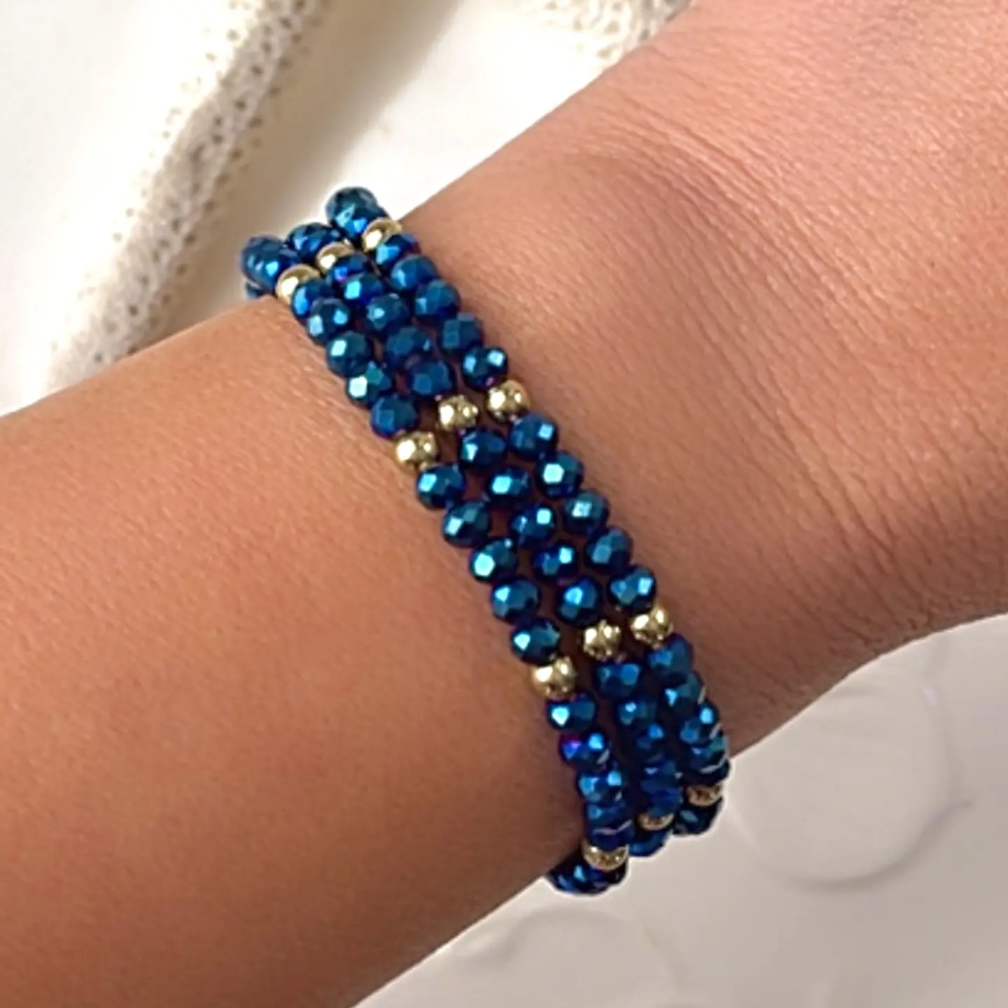 Pulsera Triple Cristales Azules Gold 💙 3