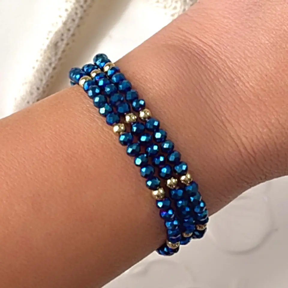 Pulsera Triple Cristales Azules Gold 💙 3