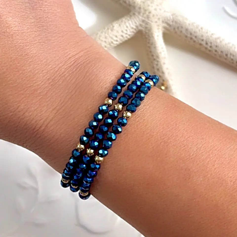 Pulsera Triple Cristales Azules Gold 💙 6