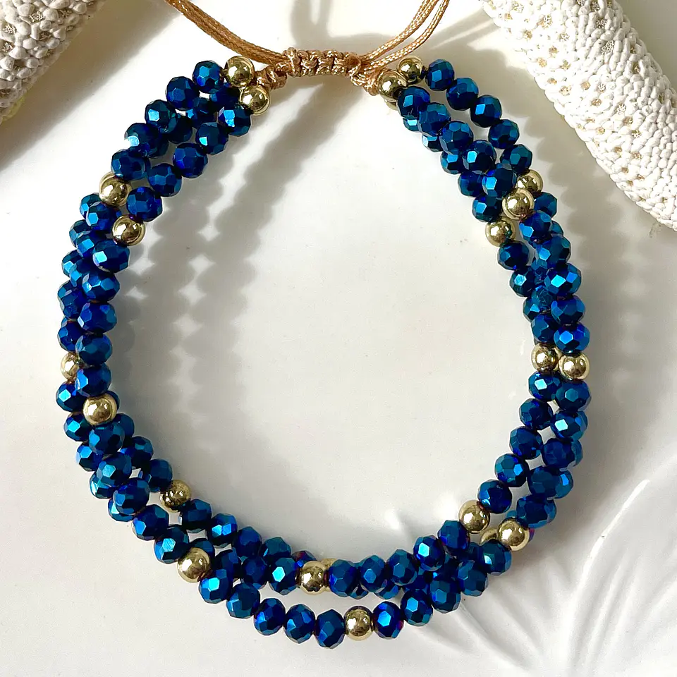 Pulsera Triple Cristales Azules Gold 💙 2