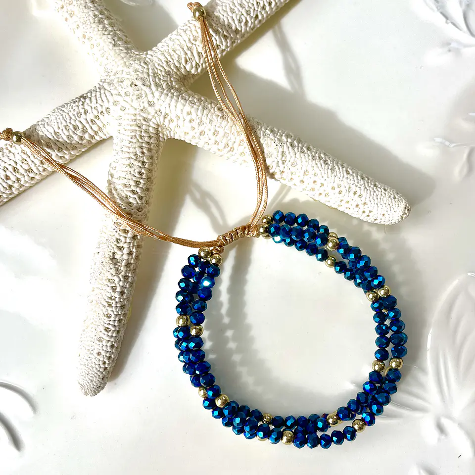 Pulsera Triple Cristales Azules Gold 💙 5
