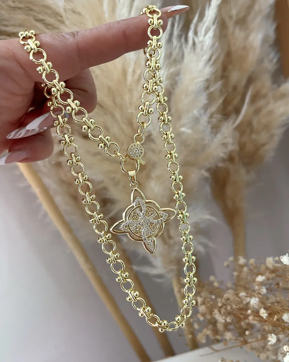 Collar Nudo de Bruja eslabones mixtos Gold 4