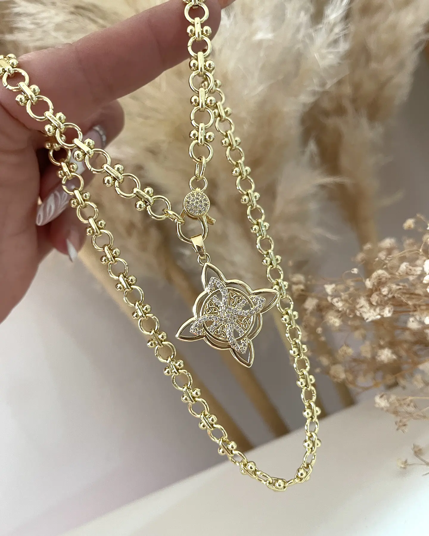 Collar Nudo de Bruja eslabones mixtos Gold 1