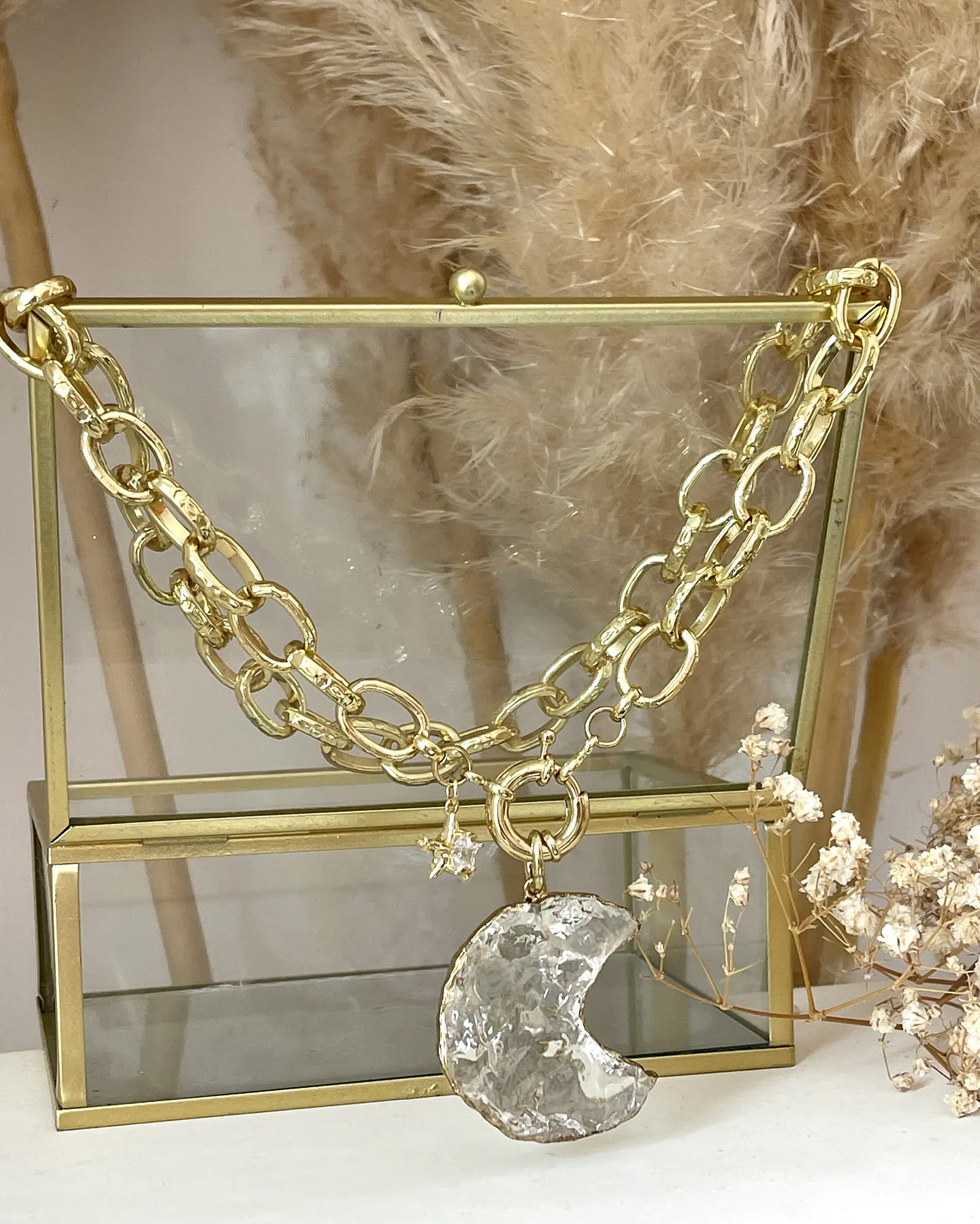 Collar XL Maxi Luna Cuarzo Maxi Eslabones gold 4