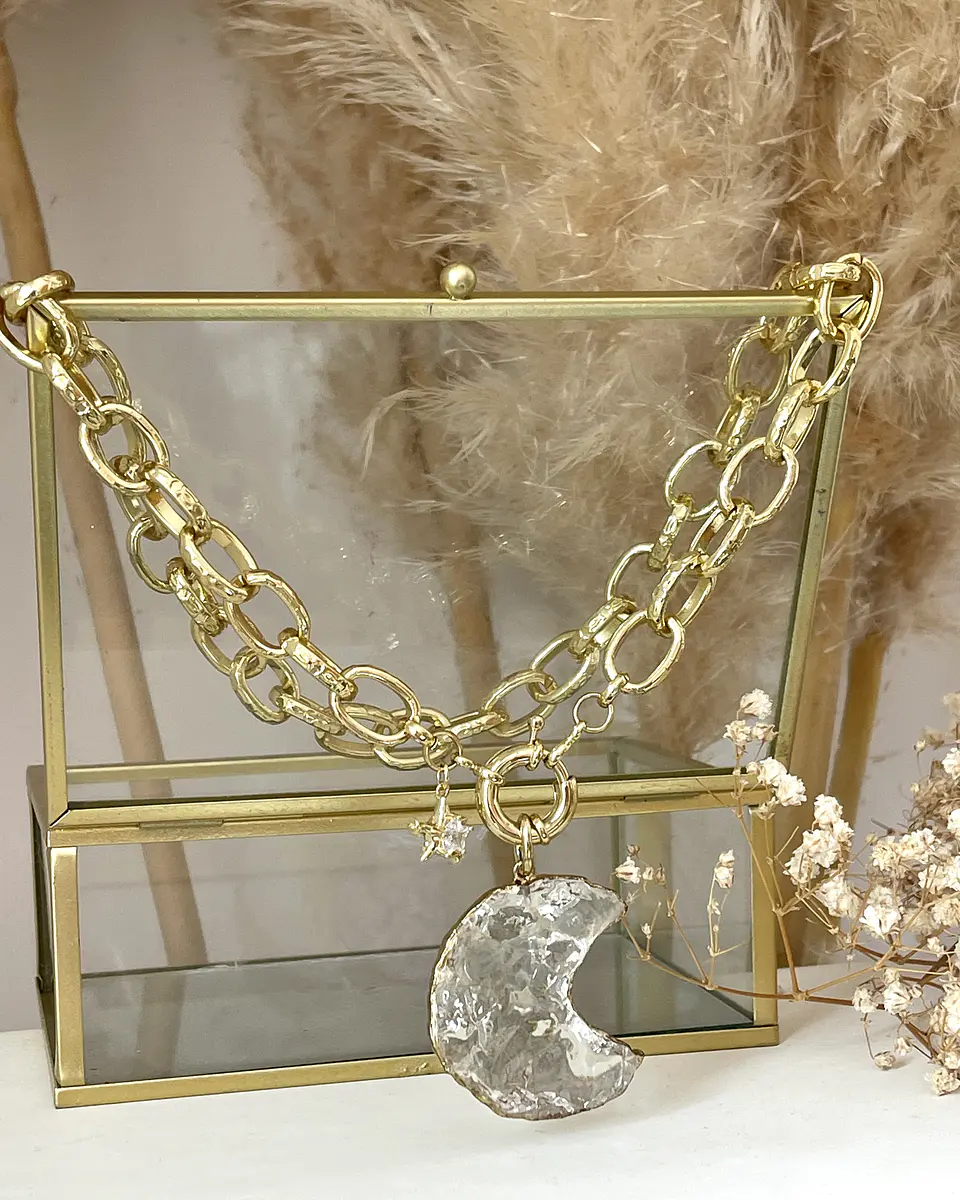 Collar XL Maxi Luna Cuarzo Maxi Eslabones gold 4