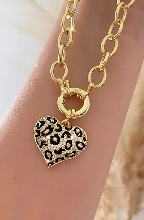 Collar Corazón Print Leo Gold