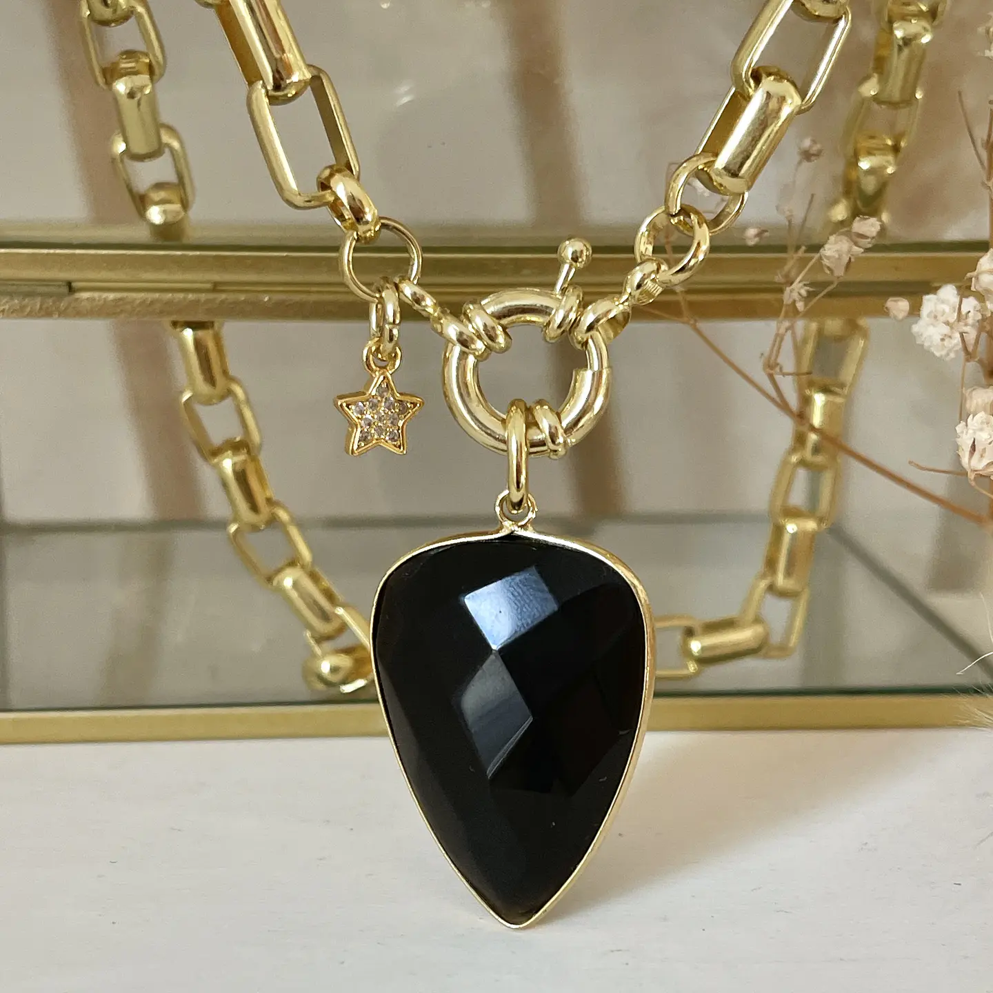 Collar Gota Onyx facetado gold 2