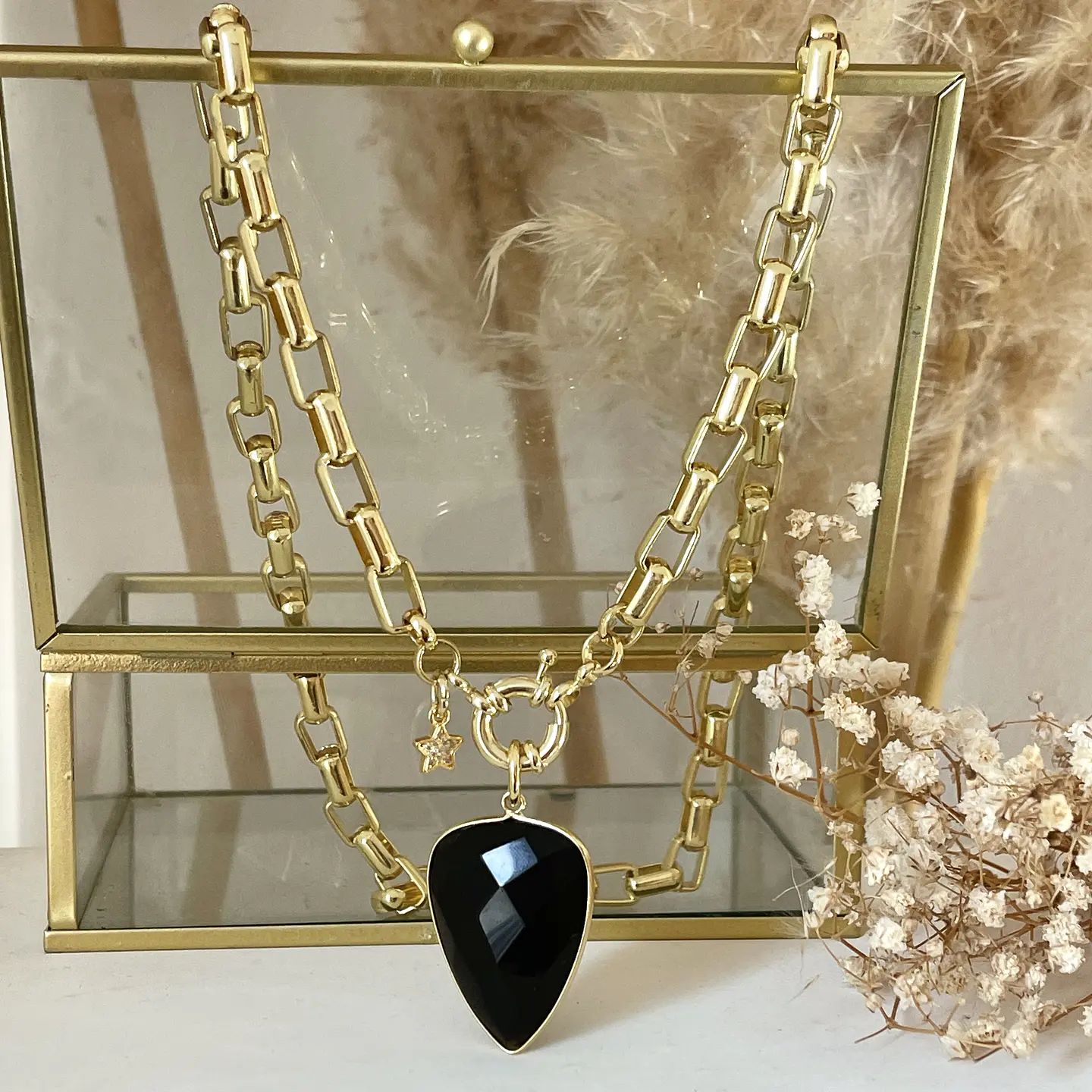 Collar Gota Onyx facetado gold 4