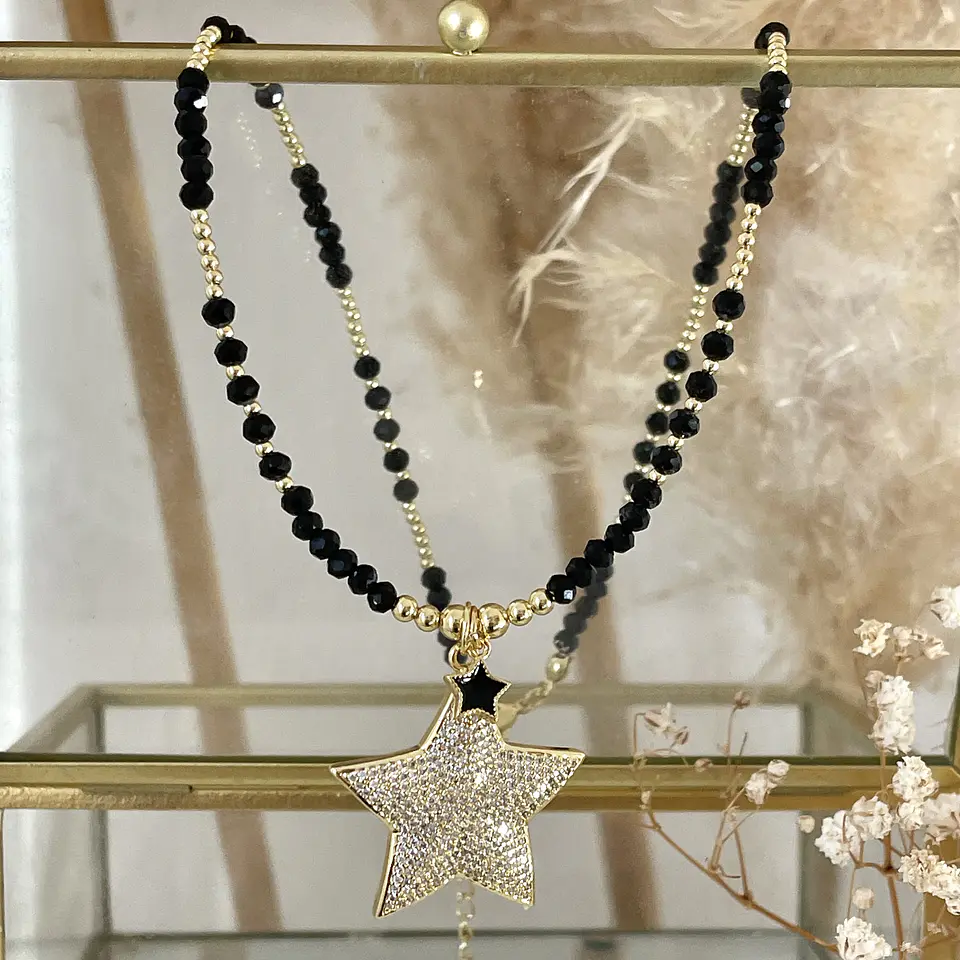 Collar Estrella Circones balines y cristales facetados black 1