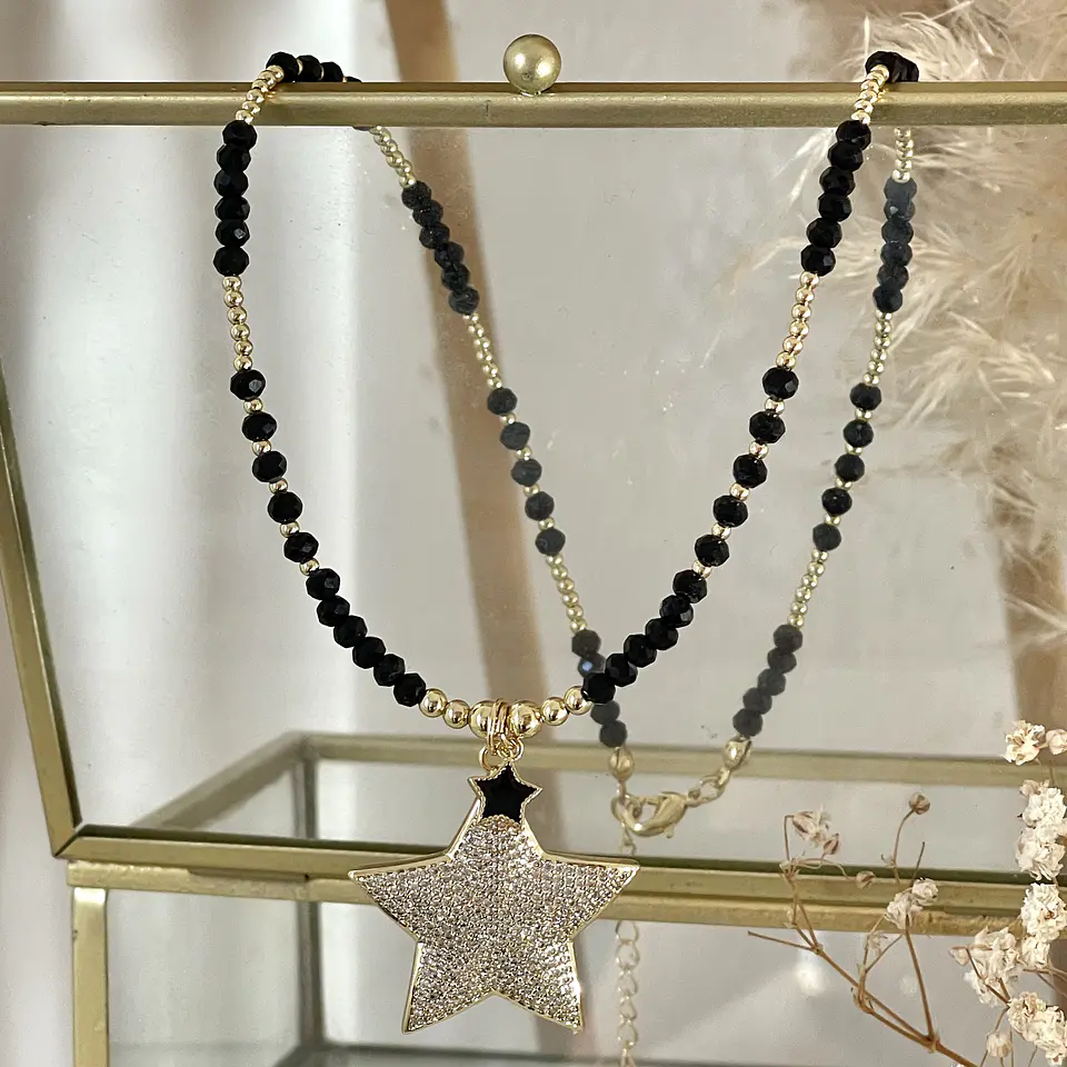 Collar Estrella Circones balines y cristales facetados black 5